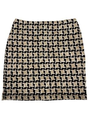 J McLaughlin Geometric Print Skirt Size 8 Stretch Office Career Classic Neutral